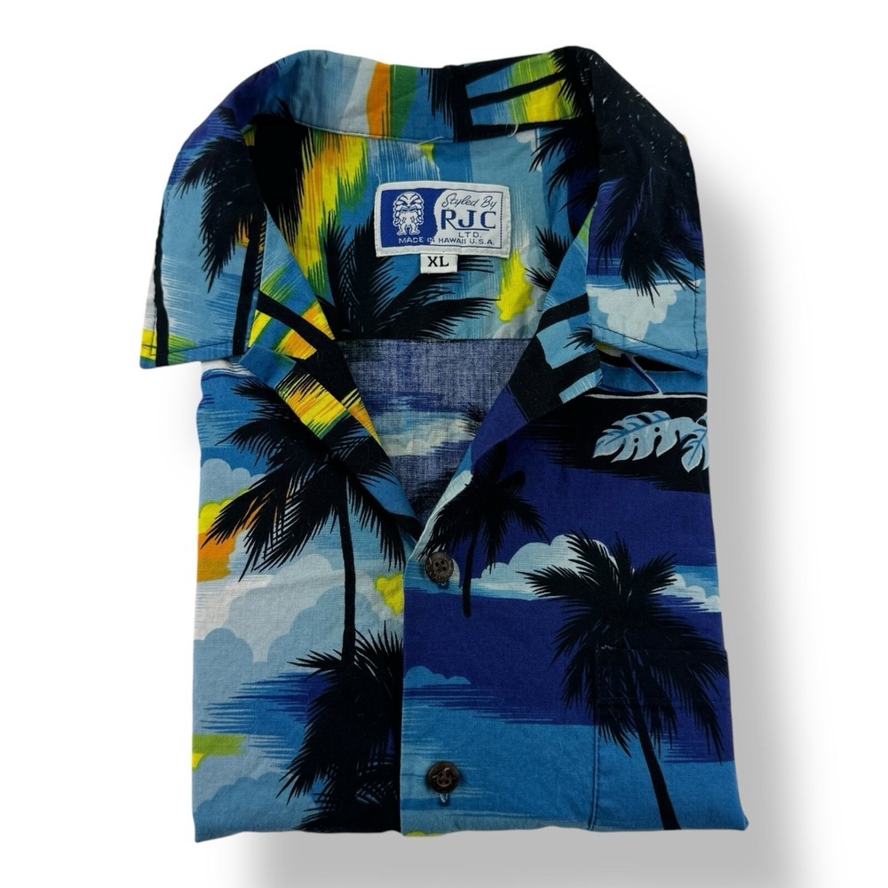 RJC Ltd. XL Blue & Yellow Beach‎ Cloud Cotton Button Up Shirt Made in USA